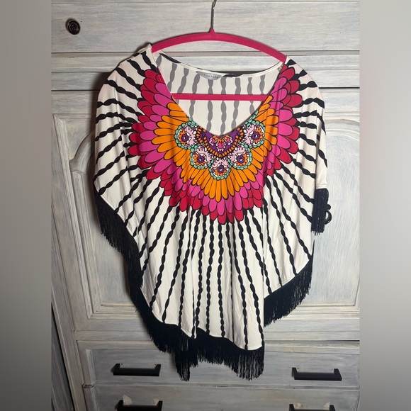 Trina Turk Bright Feather Fringe Swim Cover Up Resort Boho Whimsical Artsy - Picture 1 of 7